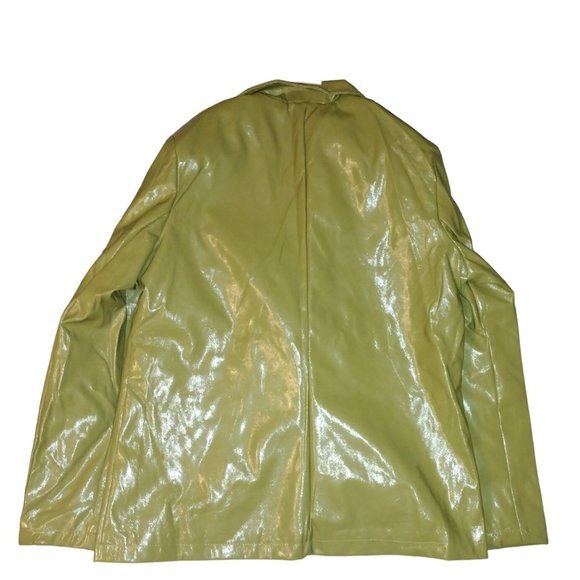 Pretty Little Thing OLIVE VINYL OVERSIZED DAD BLAZER Size 14 (UK Size) - Picture 3 of 7